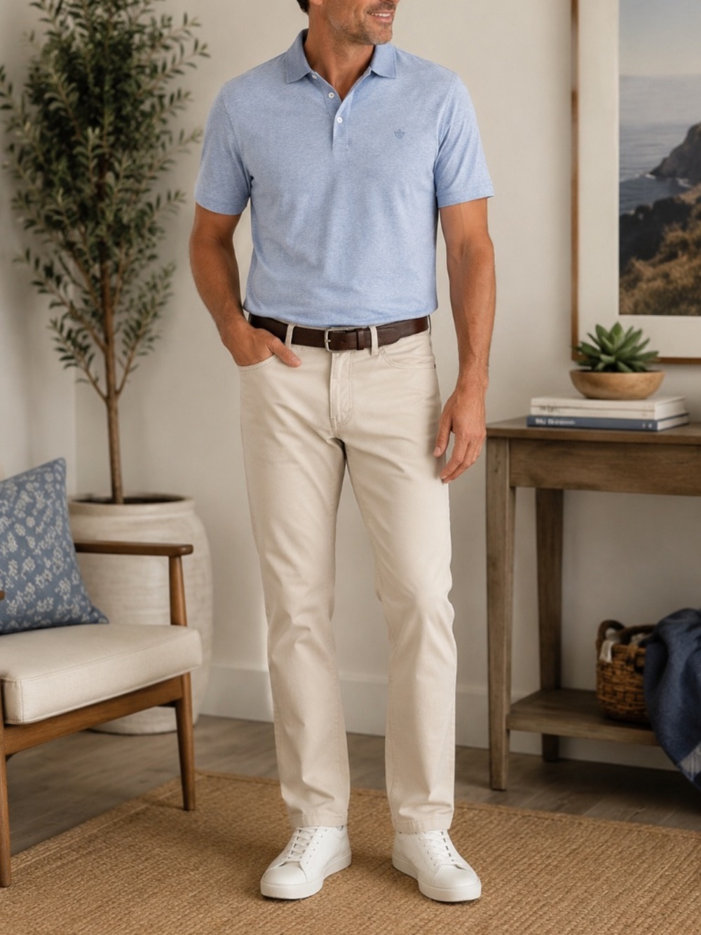 Peter Millar Men's 42 Beige Stretch 5 Pocket Pants Cotton Spandex Casual